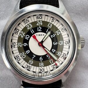 Timex x Todd Snyder Quartz Watch Silver Case with Black and Red Accents